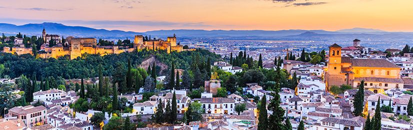 Vistas de la Alhambra y Granada al atardecer