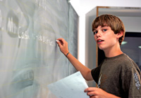 Student with blackboard